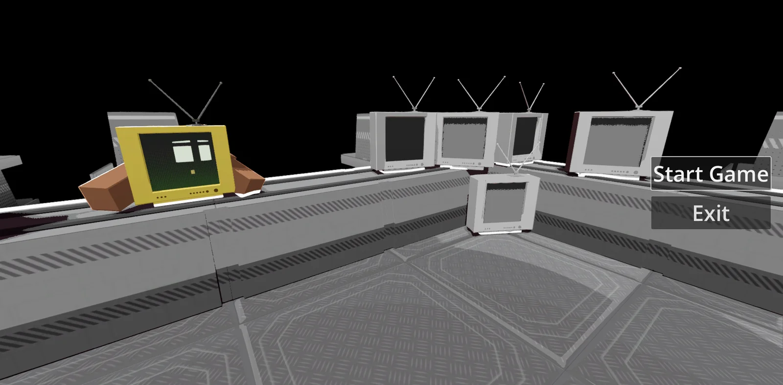 Cyber Stencil title scene with a stylized computer room